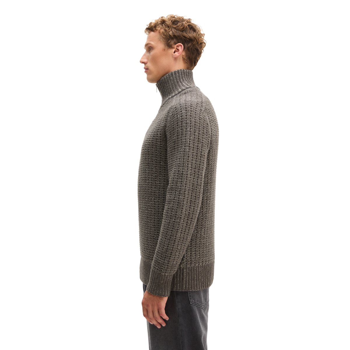 Pull à col roulé en maille, coupe classique en mélange de coton bio et de laine vierge marron, MARC O'POLO