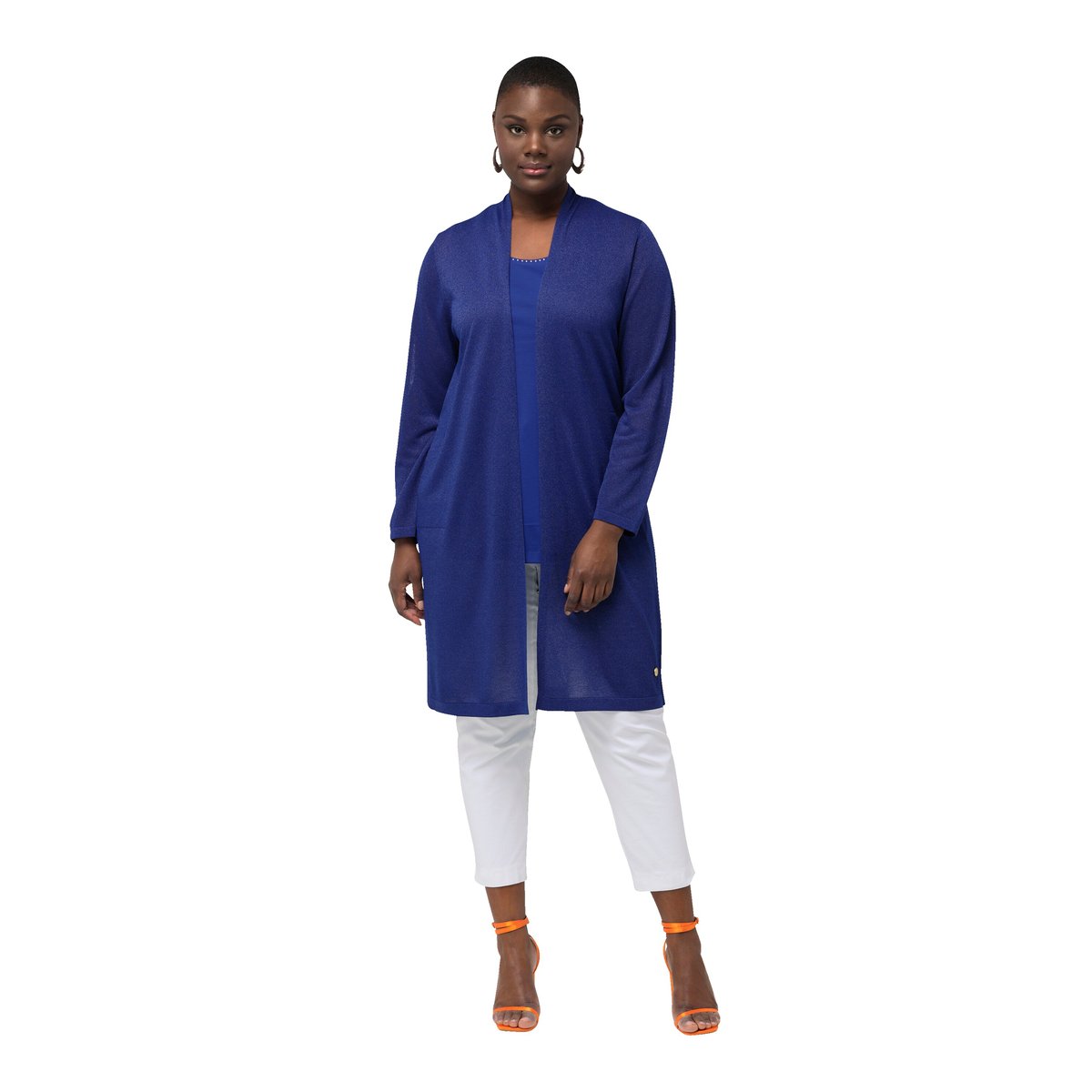 Cardigan long à encolure en V et col montant saphir foncé, ULLA POPKEN