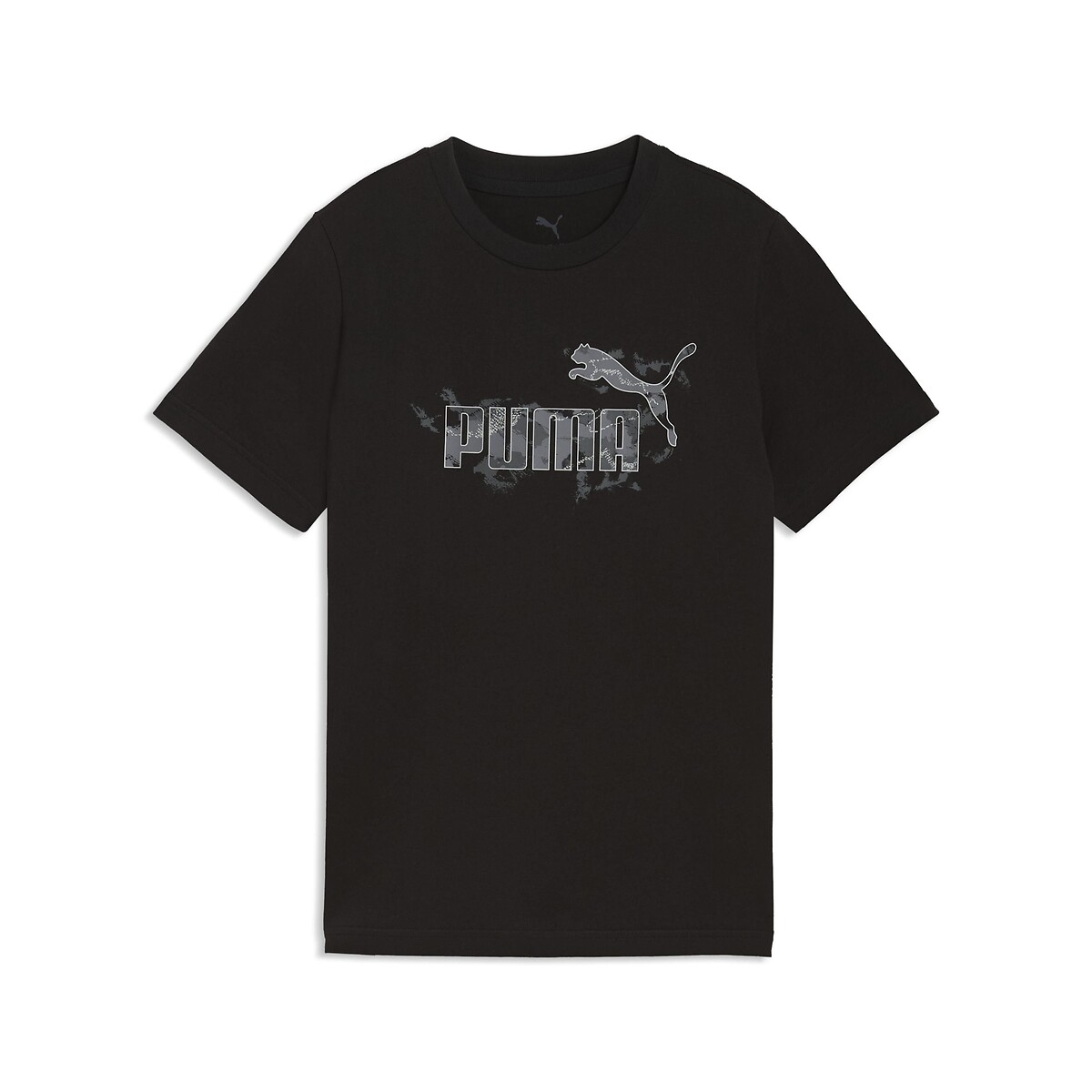 Camiseta de manga corta, con logotipo, estampado de camuflaje negro, PUMA