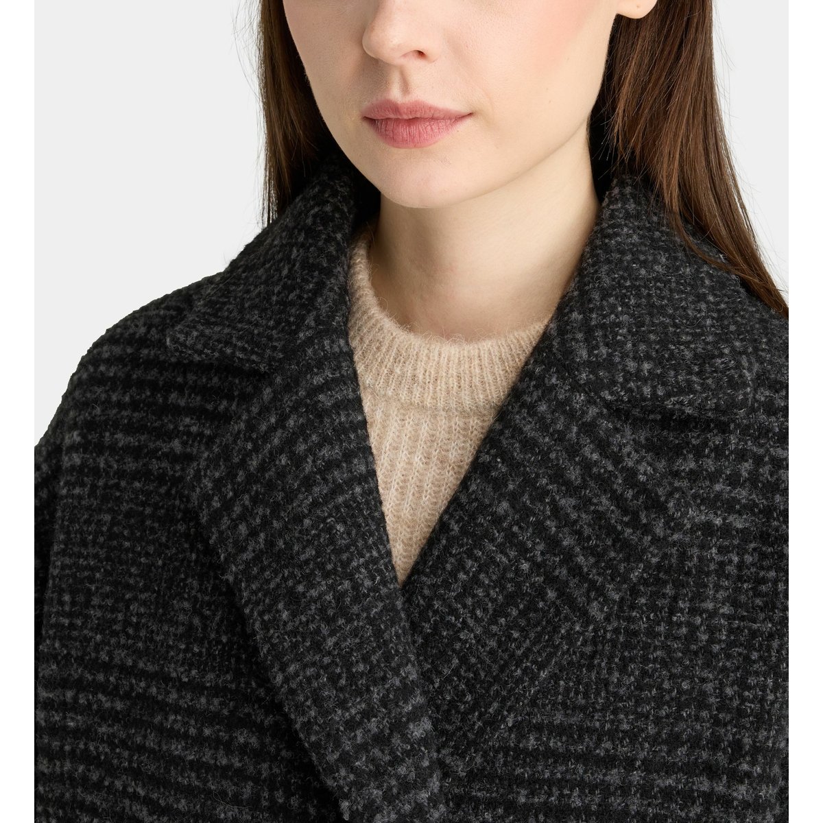 Manteau bedford new ample mi-long en laine recyclée gris et noir, GALERIES LAFAYETTE