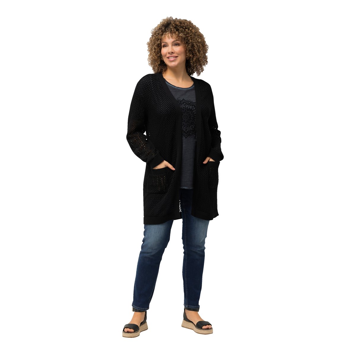 Cardigan long. Coupe ouverte noir, ULLA POPKEN