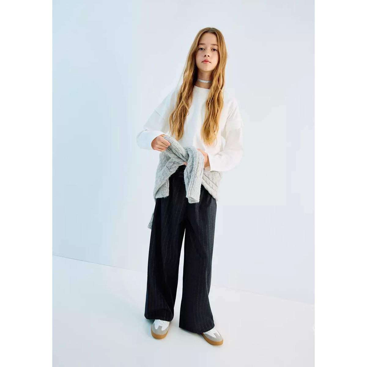 Pantalon rayé fil textile gris, MANGO KIDS