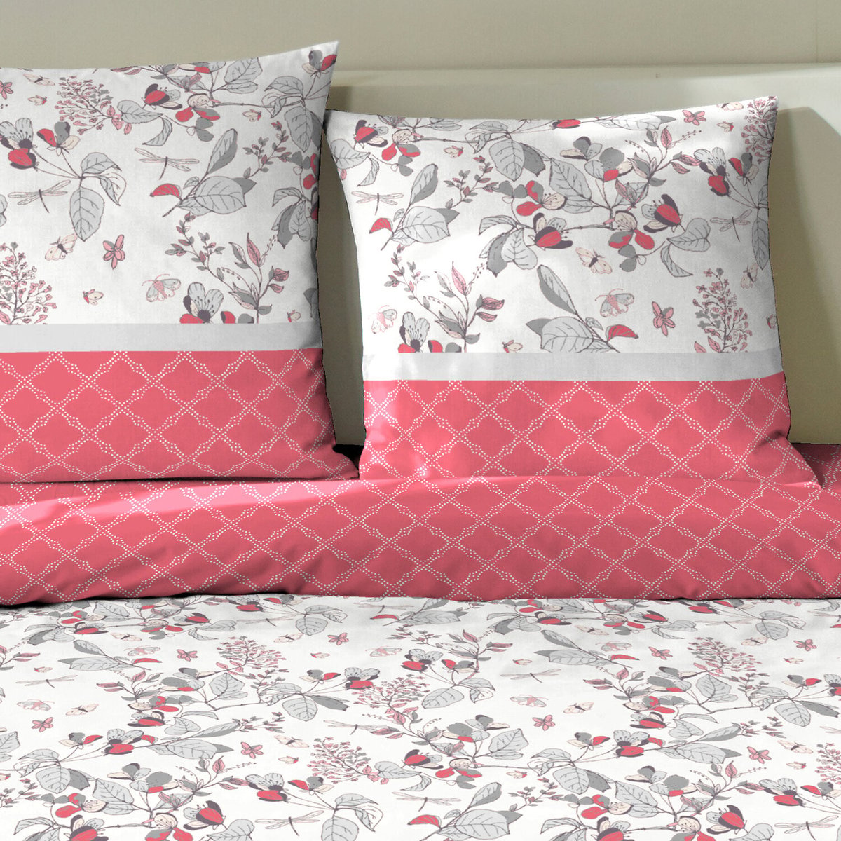 Parure housse de couette en coton imprimée, Chorai rose, C DESIGN HOME TEXTILE