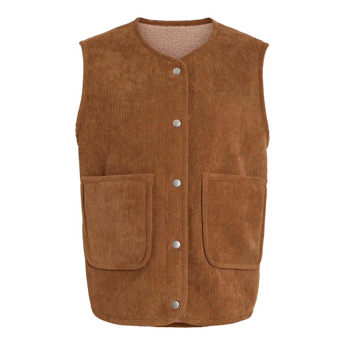 Wende-Weste ohne Ärmel aus Velours und Sherpa camel/beige, VILA