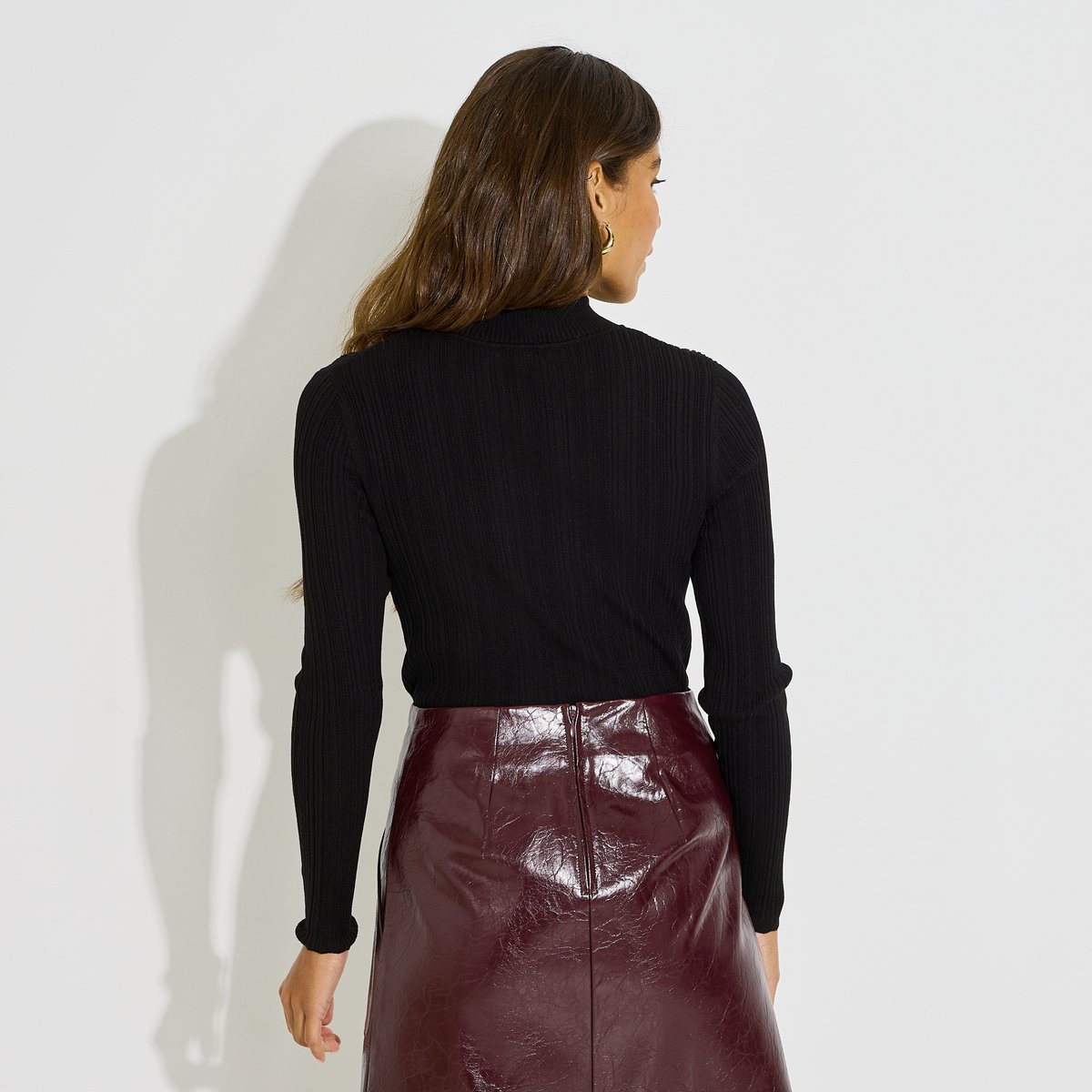 Pull col montant maille côtelée noir, GRAIN DE MALICE
