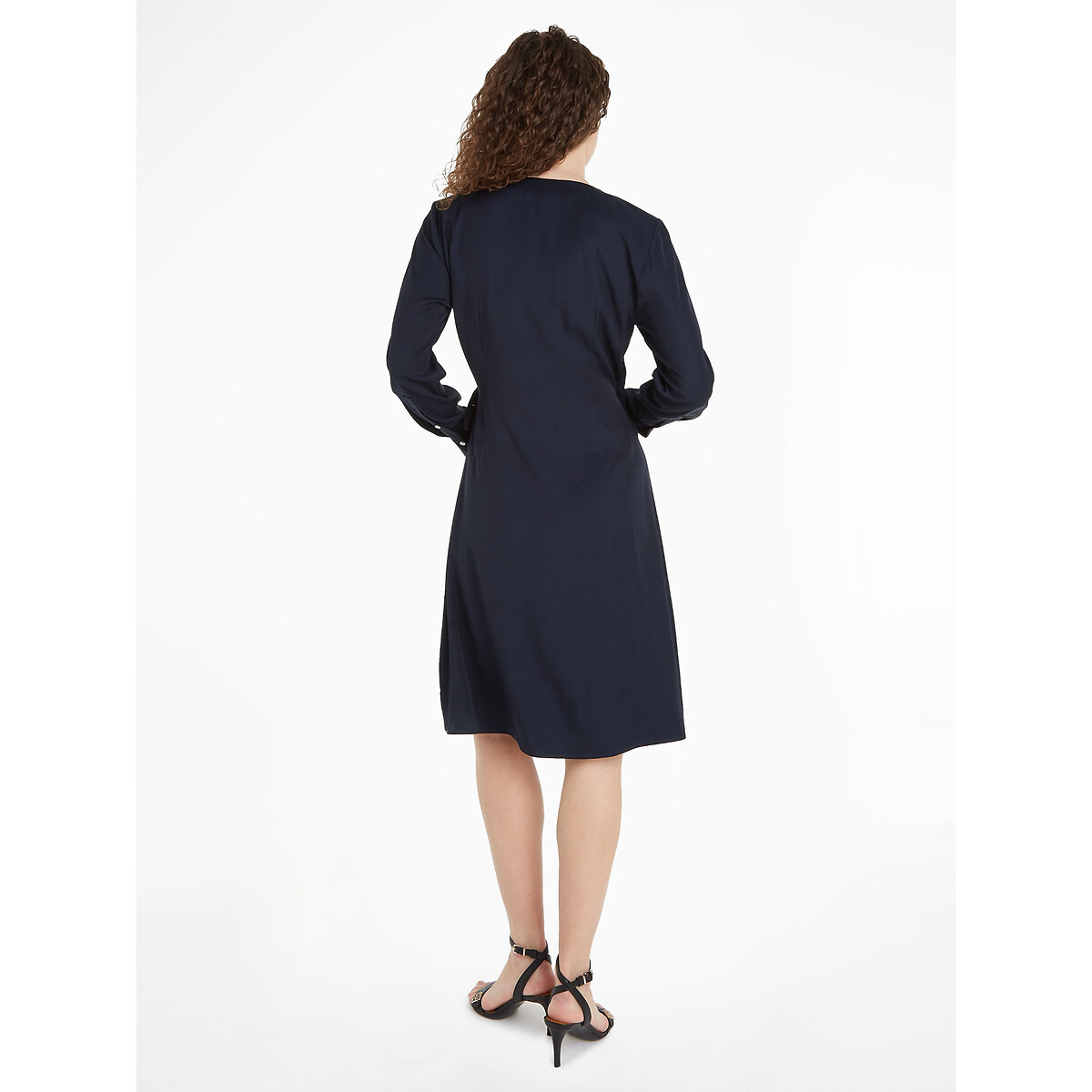 Mid-Length Wrapover Dress with Long Sleeves navy, TOMMY HILFIGER