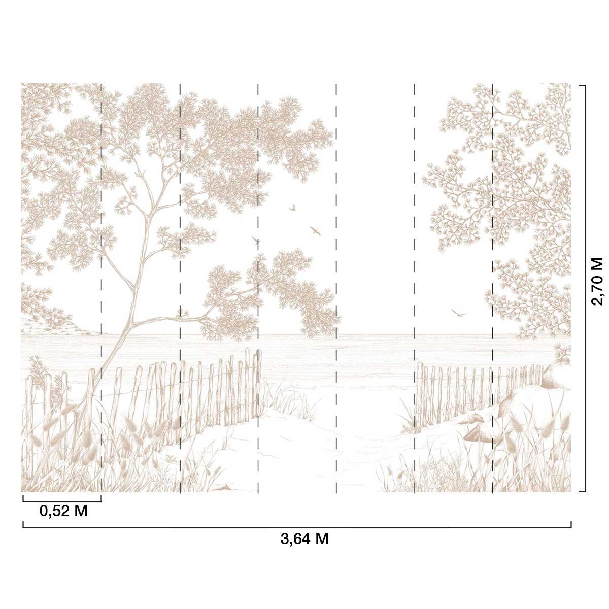 Papier peint chemin de pins bord de mer esquisse beige, HEXOA