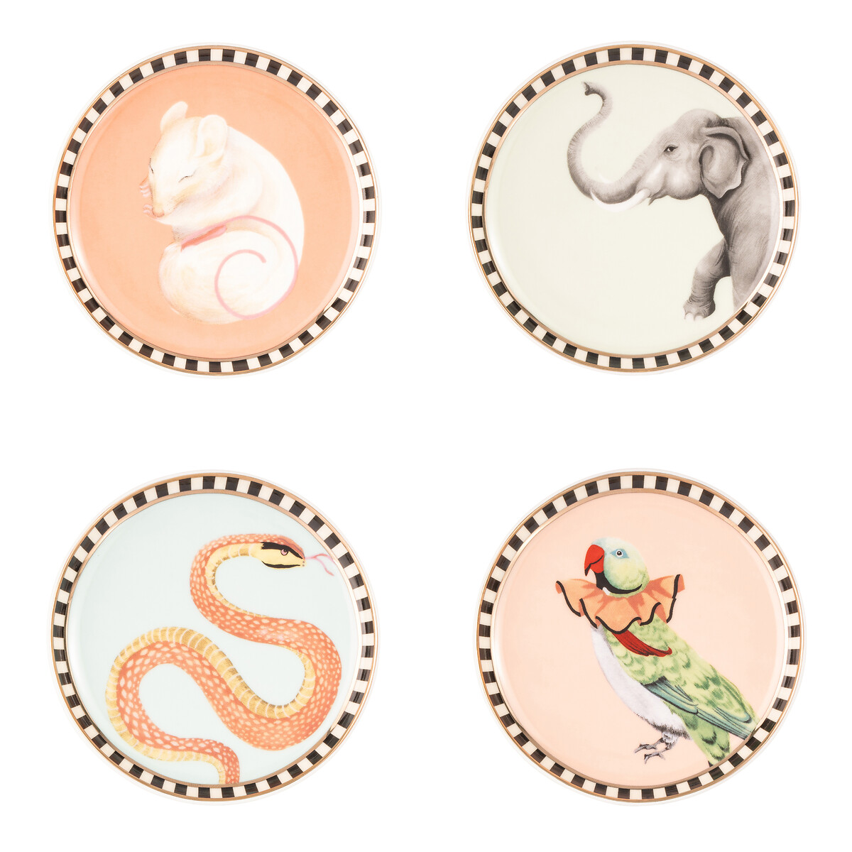 Set of 4 Animals Ceramic Round Coasters multi-coloured, YVONNE ELLEN