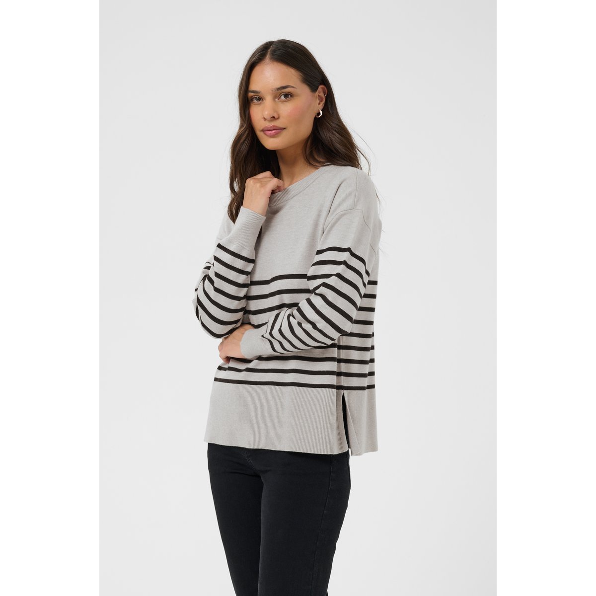 Pullover tricoté gris grey melange/black stripe, KAFFE