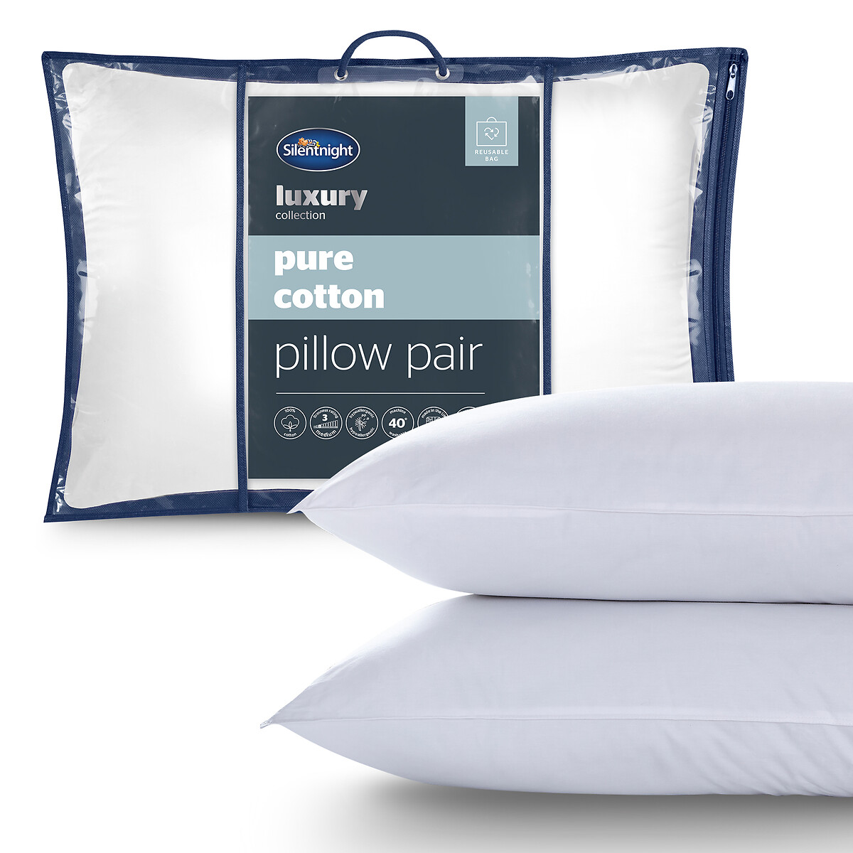 Pure Cotton Pillow Pair white, SILENTNIGHT