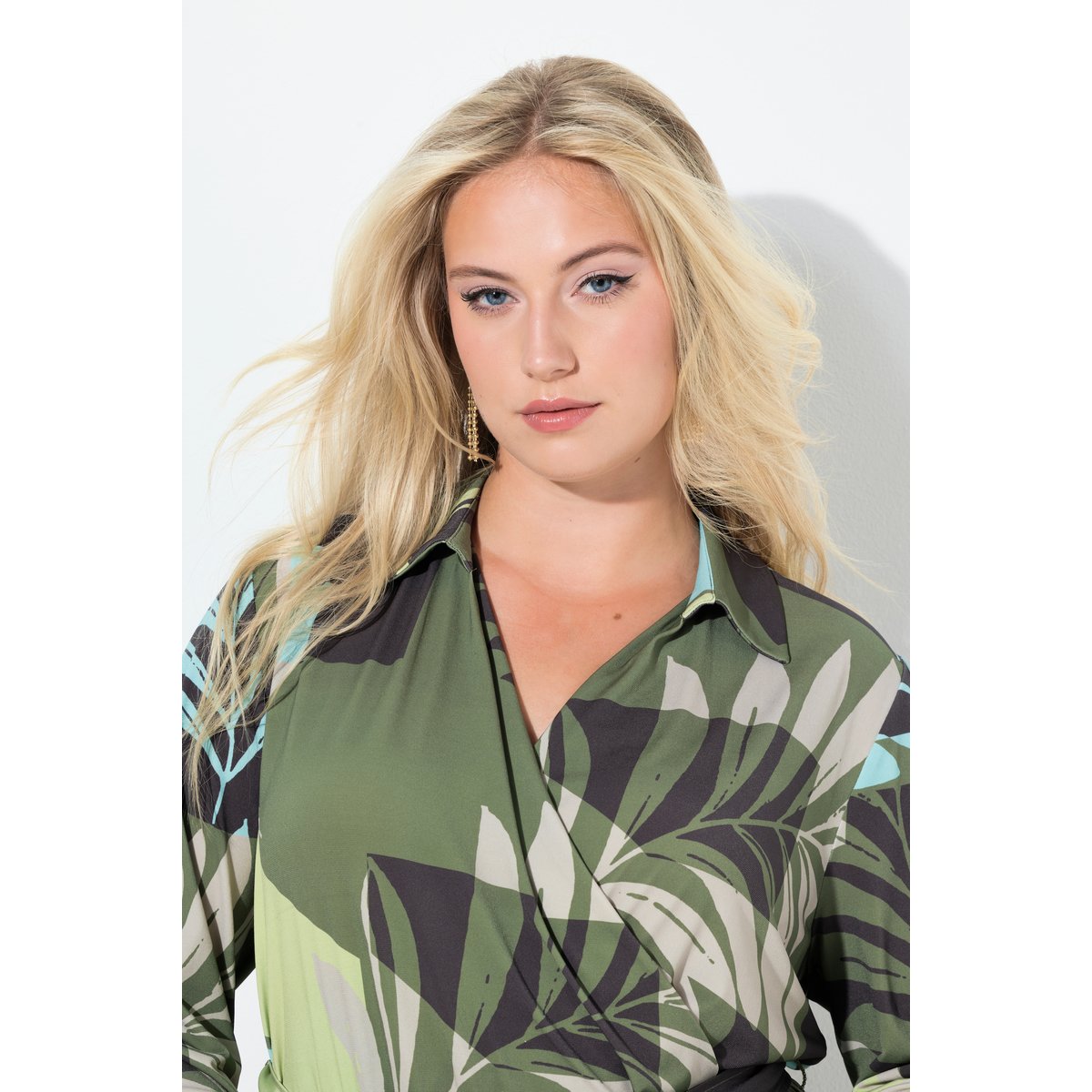 Robe midi motif feuilles, poches bleu turquoise, ULLA POPKEN