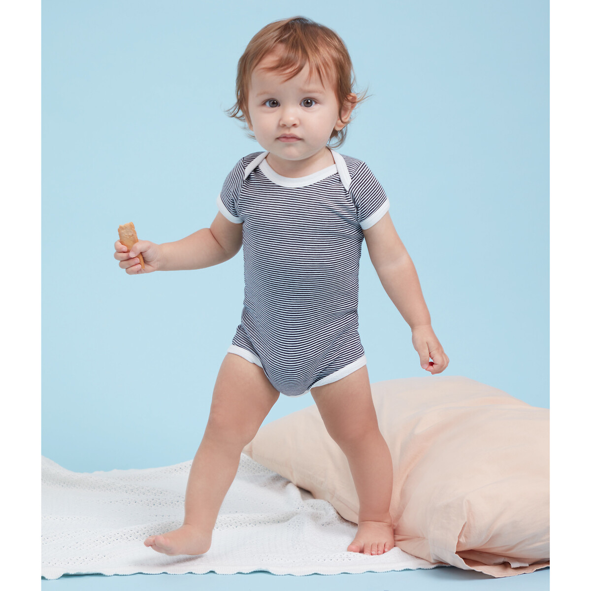Lot de 3 bodies blanc rayé bleu, PETIT BATEAU