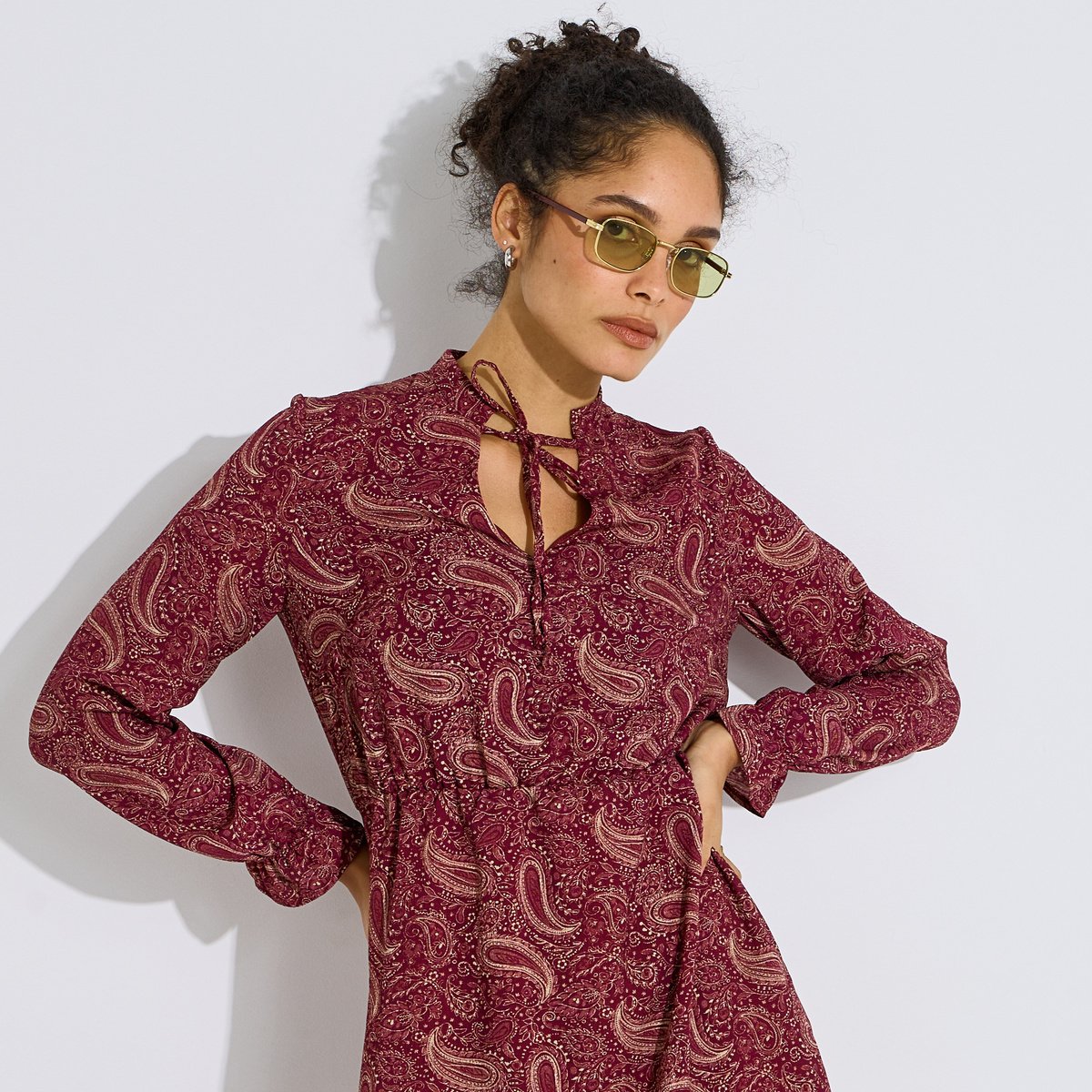 Robe courte imprimée cachemire rose violet, GRAIN DE MALICE