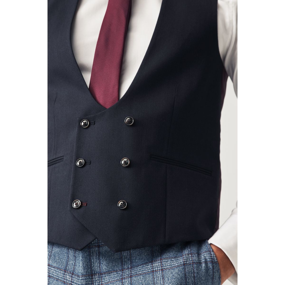 Gilet de costume à carreaux et liserés bleu, NEXT