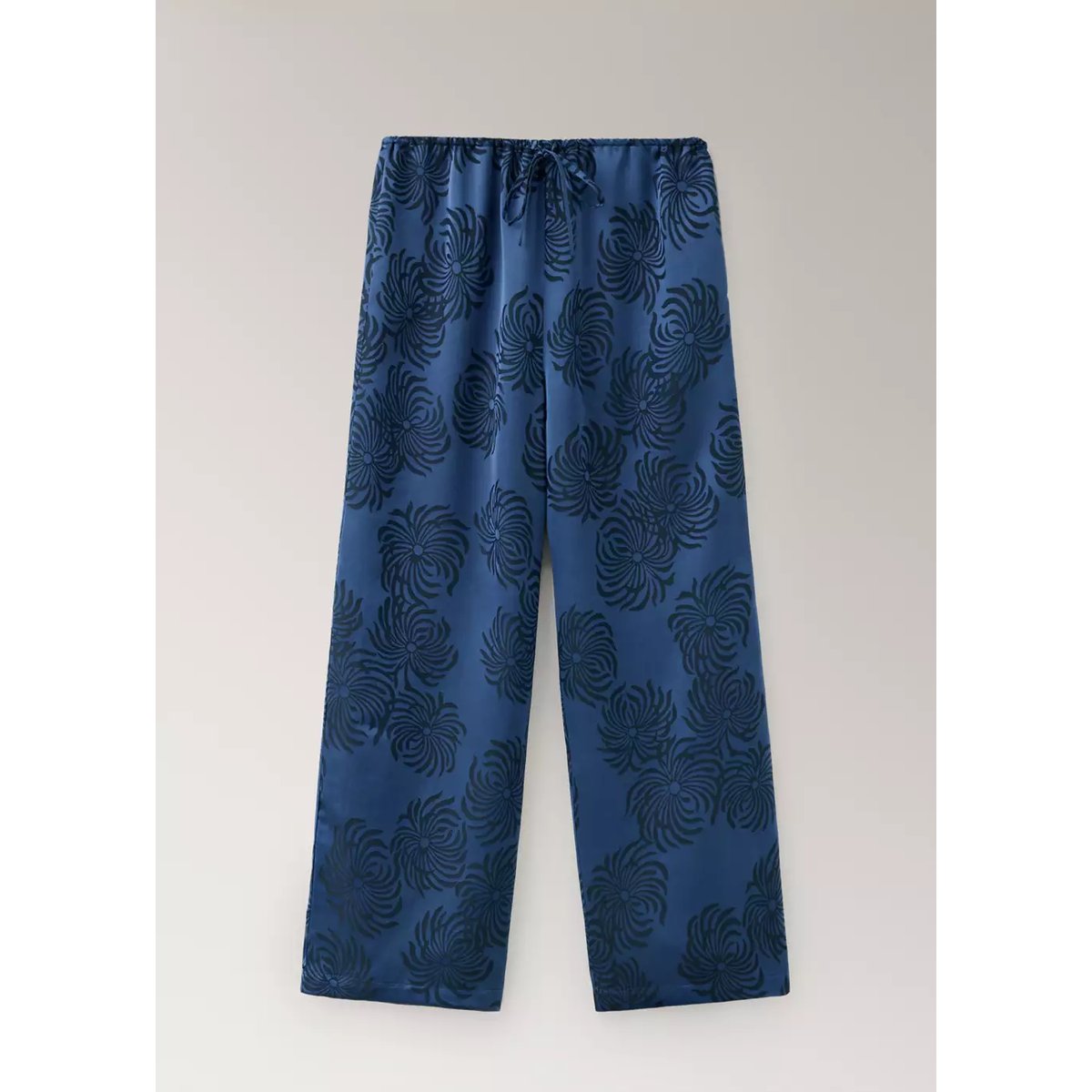 Pantalon satiné jacquard bleu nuit, MANGO