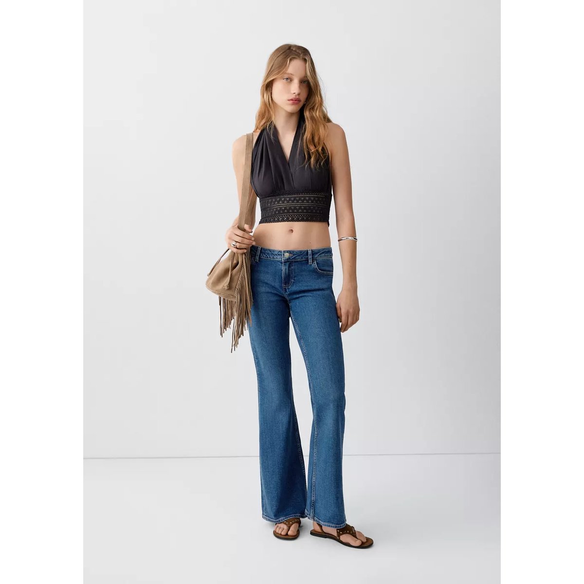 Jean low waist flare bleu foncé, MANGO TEEN