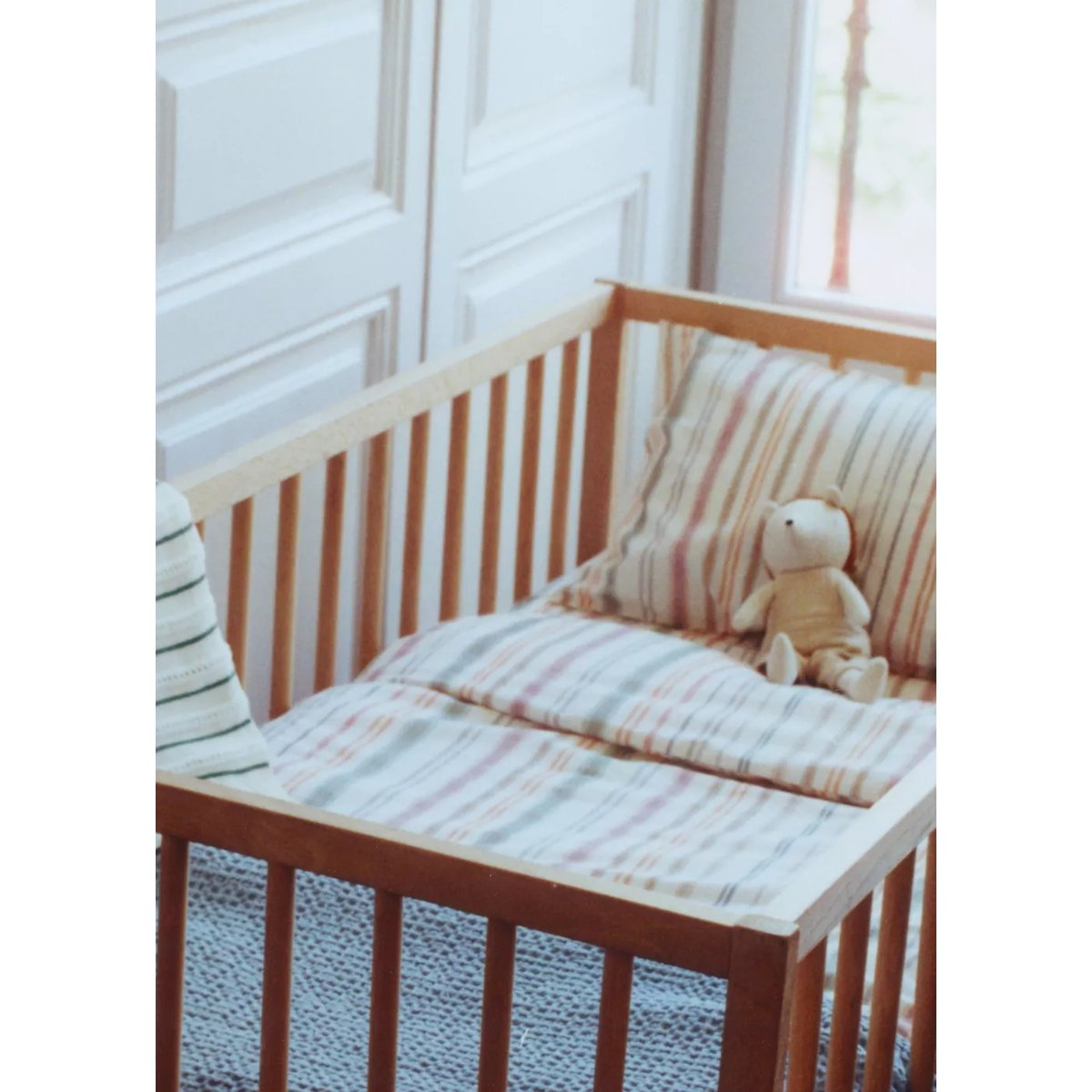 Couverture enfant coton à rayures bleu pétrole, MANGO HOME