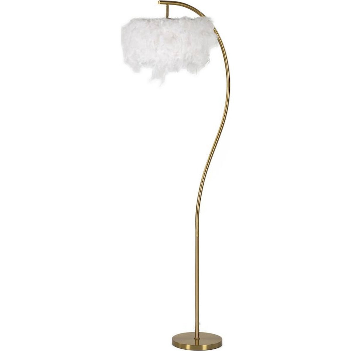 Lampadaire arc en fer abat-jour plumes GLAM blanc et doré, RECOLLECTION
