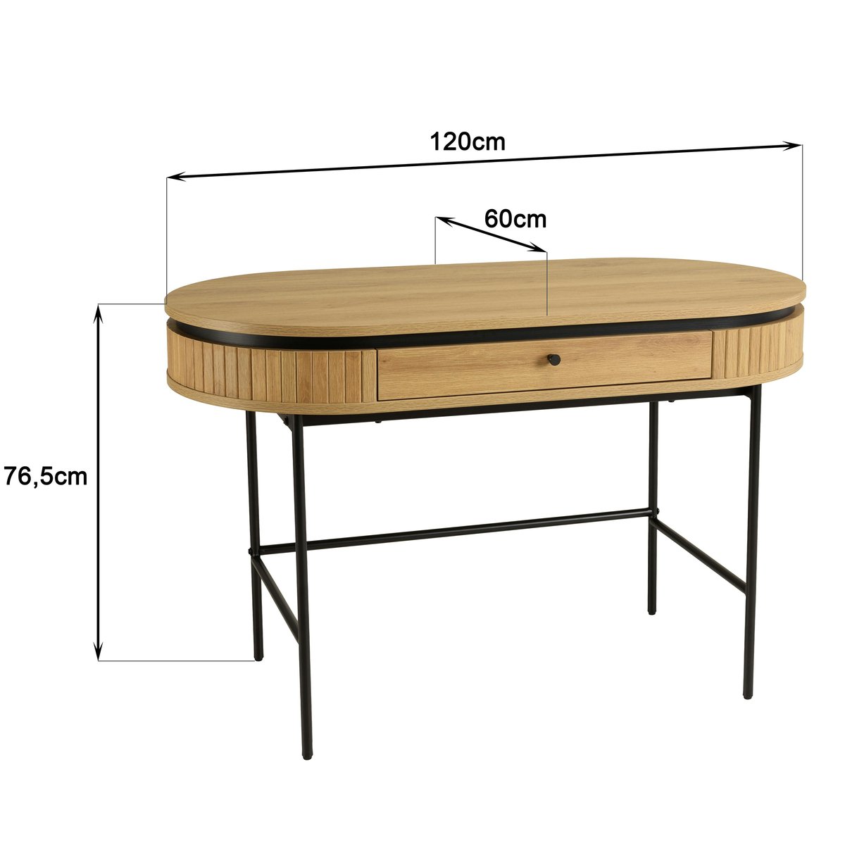 Bureau 1 tiroir bords arrondis décor strié JINAN bois naturel, PIER IMPORT