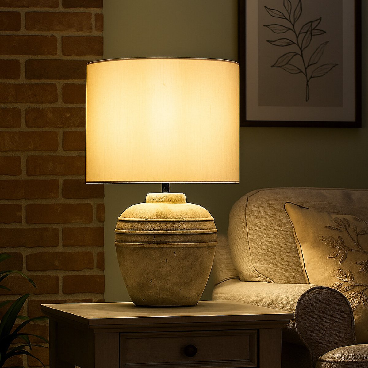 Corrine Stone-Effect Ceramic Table lamp with Drum Shade grey, SO'HOME