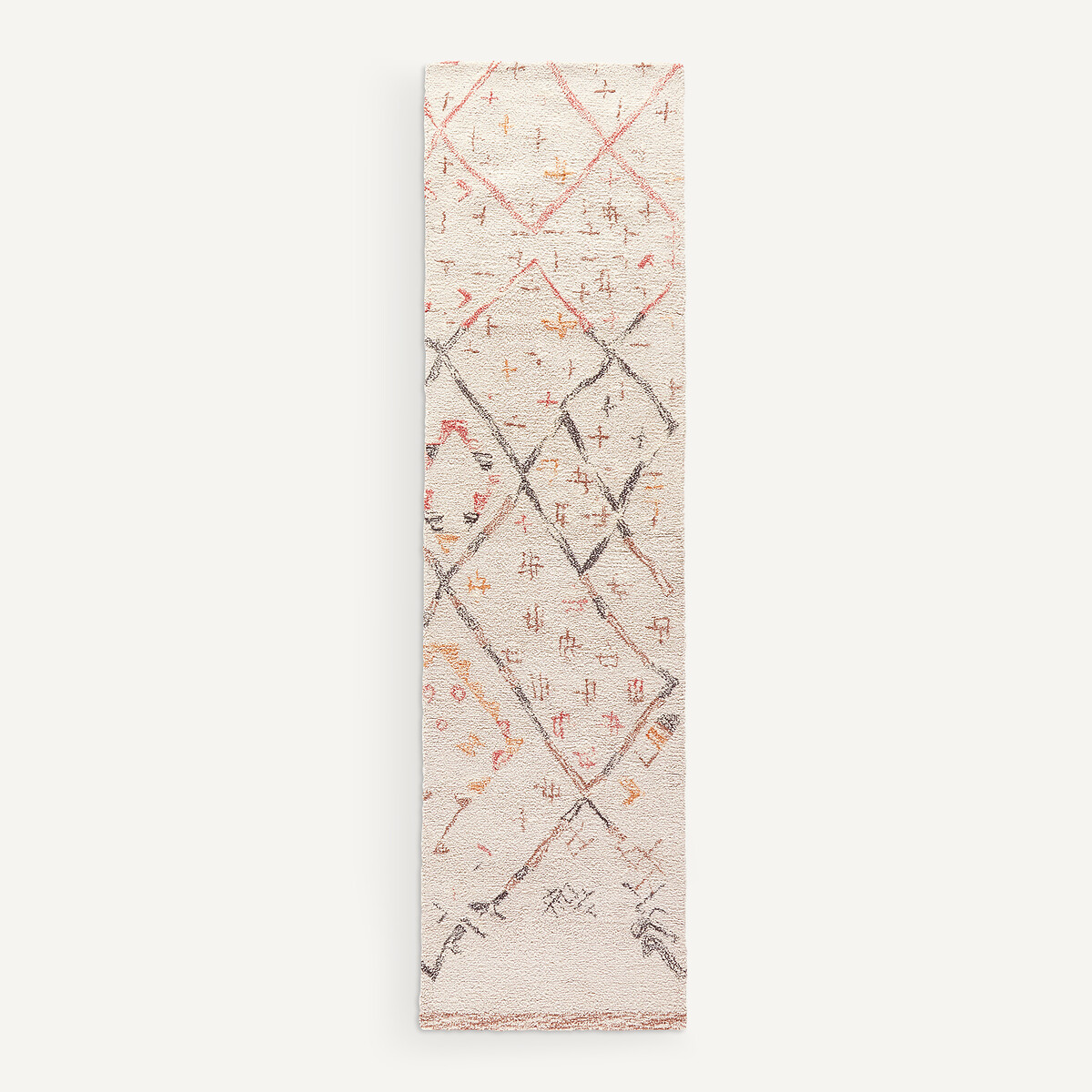 Tapis de couloir épais laine, tufté main, Ashwin ecru/imprimé multicolore, AM.PM