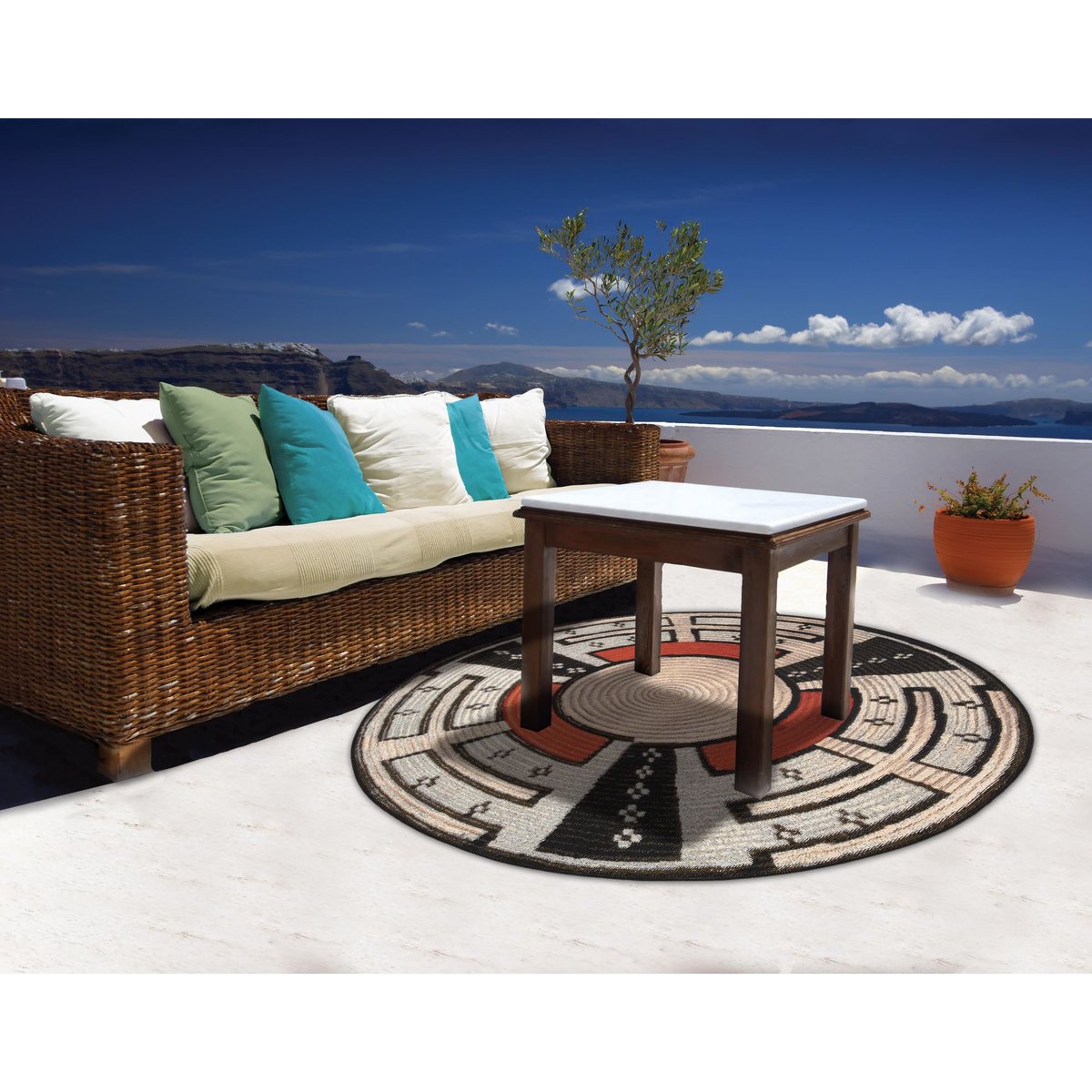 Tapis d'extérieur tissé plat à motifs géométriques - AURORA beige, GINO FALCONE