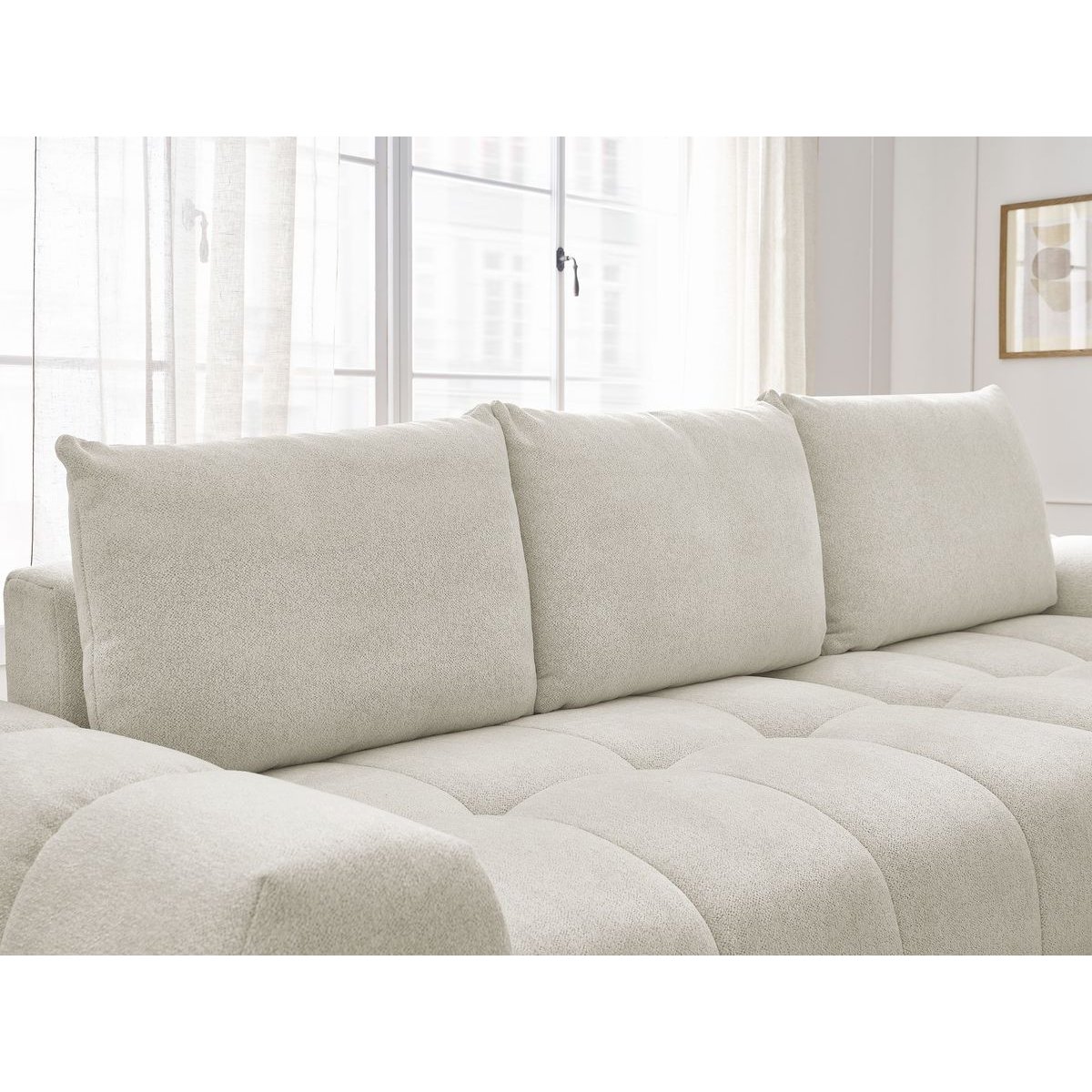 Canapé d'angle convertible 3 places en tissu chiné, EVEREST blanc, BOBOCHIC