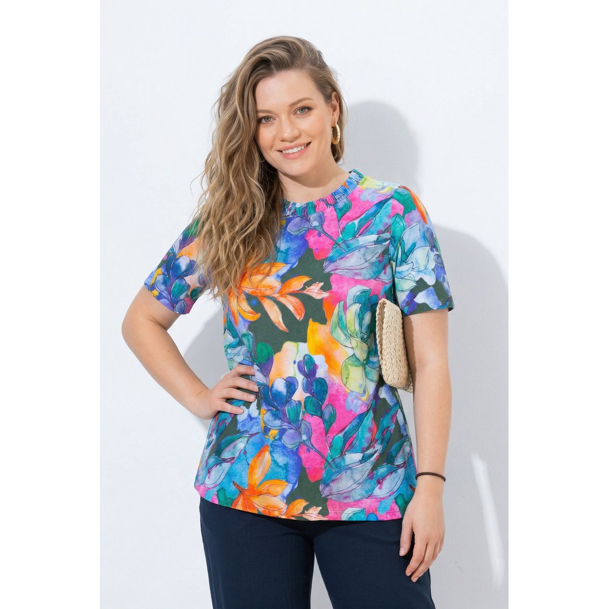 T-shirt en coton bio, motif artichauts kaki, ULLA POPKEN