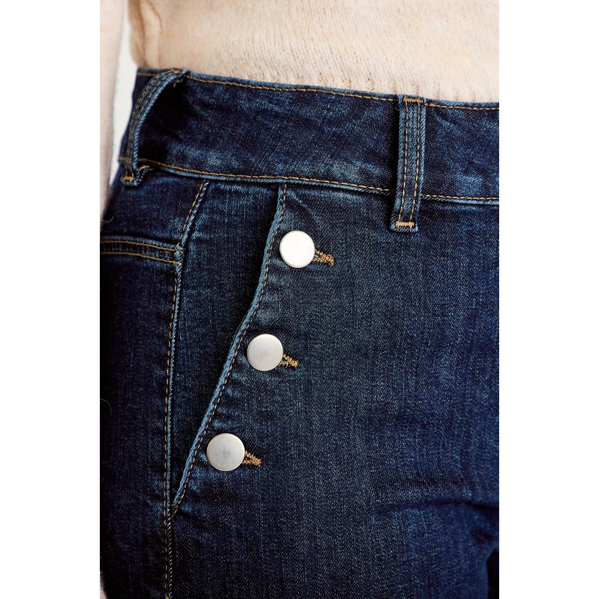 Jean wide leg cropped taille haute denim blue black, CACHE CACHE
