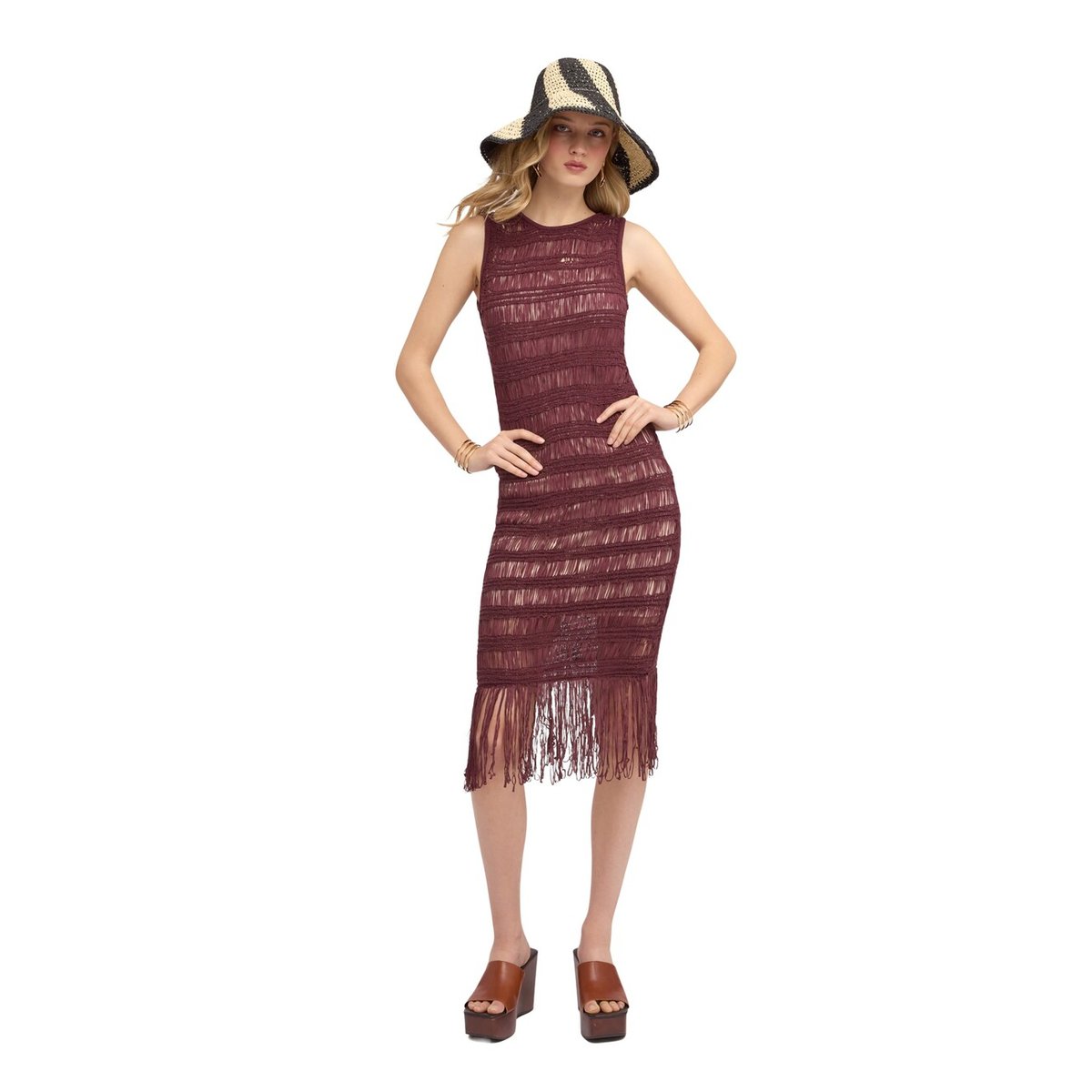 Robe fourreau macramé à franges violet, MOTIVI