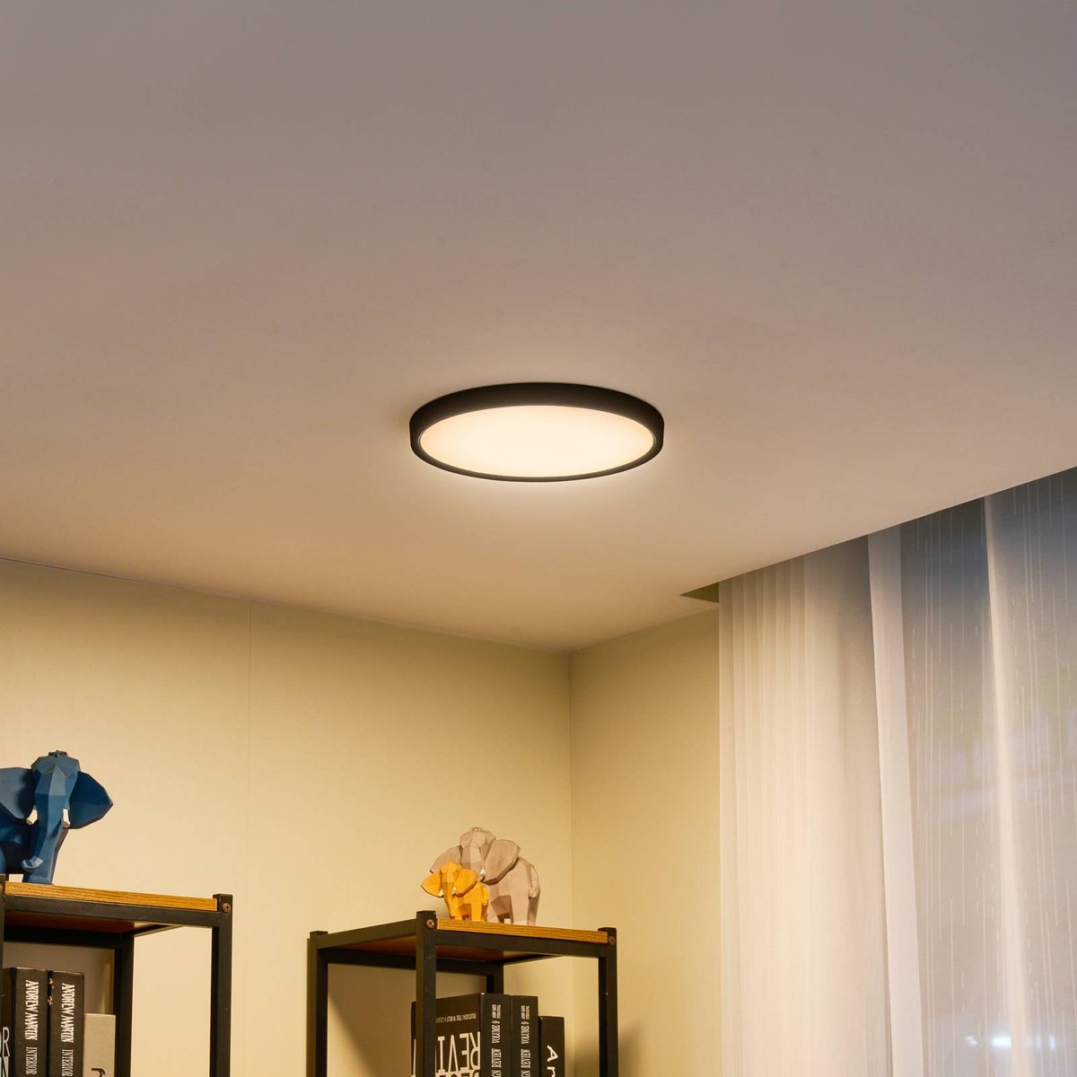 Plafonnier  moderneLED, Pravin noir mat, blanc, LINDBY