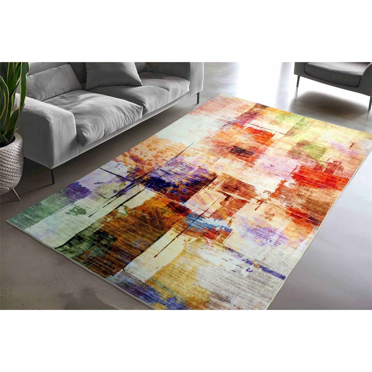 Tapis rectangulaire, Visionary multicolore peinture abstraite tons chauds et froids, ARTE ESPINA