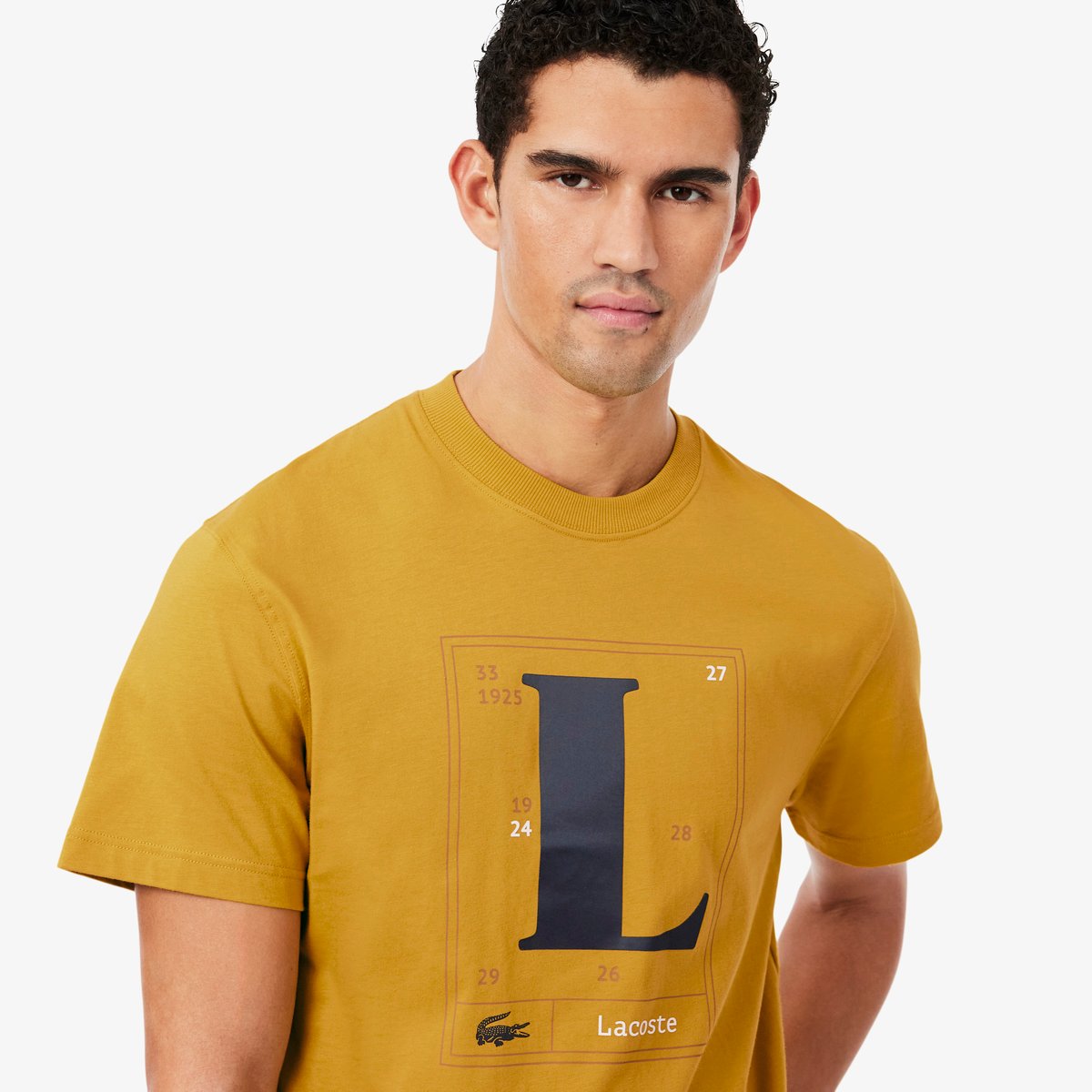 T-shirt jersey coton imprimé graphique jaune-5ai, LACOSTE