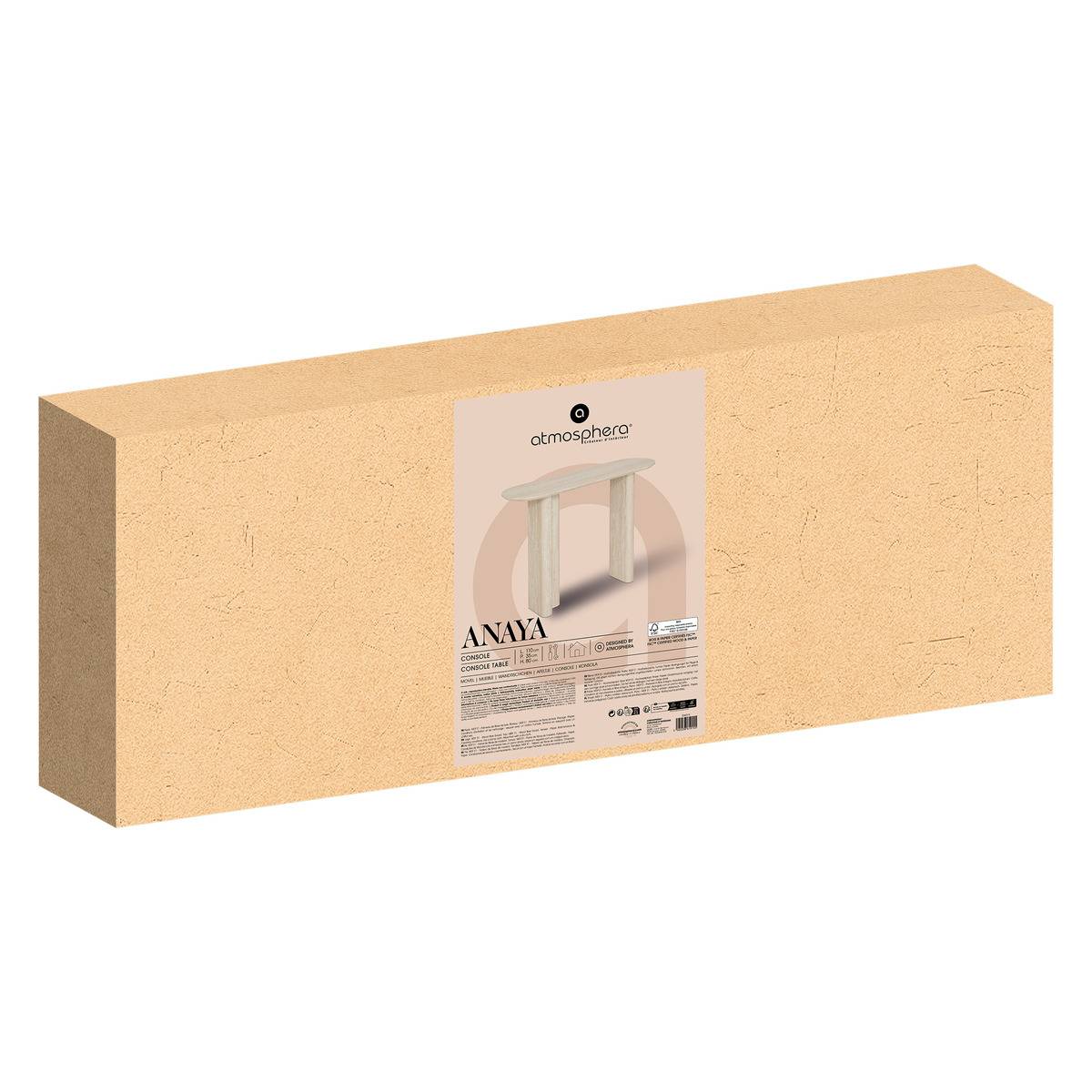 Console ovale effet travertin ANAYA beige, ATMOSPHERA