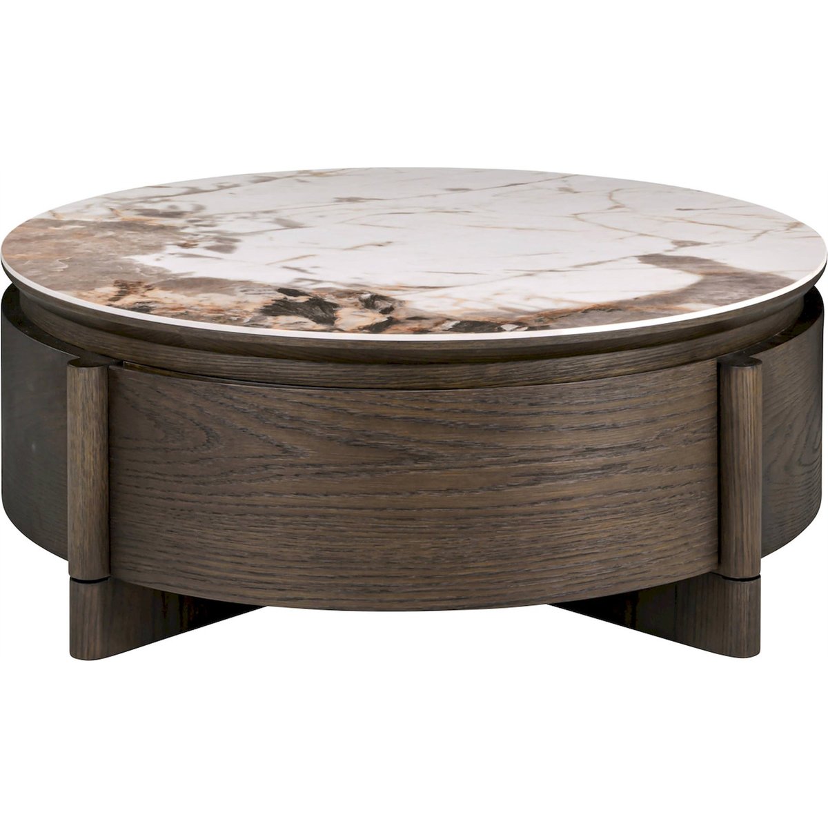 Table basse ronde bois collection LANGFORD marron brun et effet marbre, RECOLLECTION