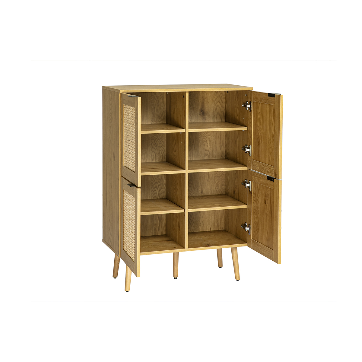 Buffet finition bois clair, cannage en rotin et métal noir 4 portes L80 cm MANILLE marron, MILIBOO