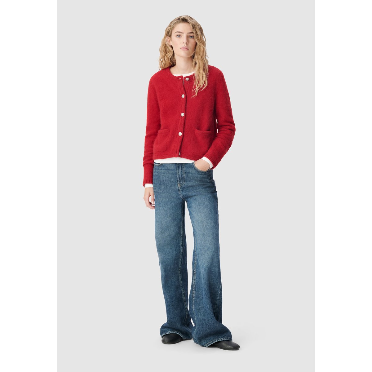Cardigan tricot mousseux 100% laine rouge, IKKS