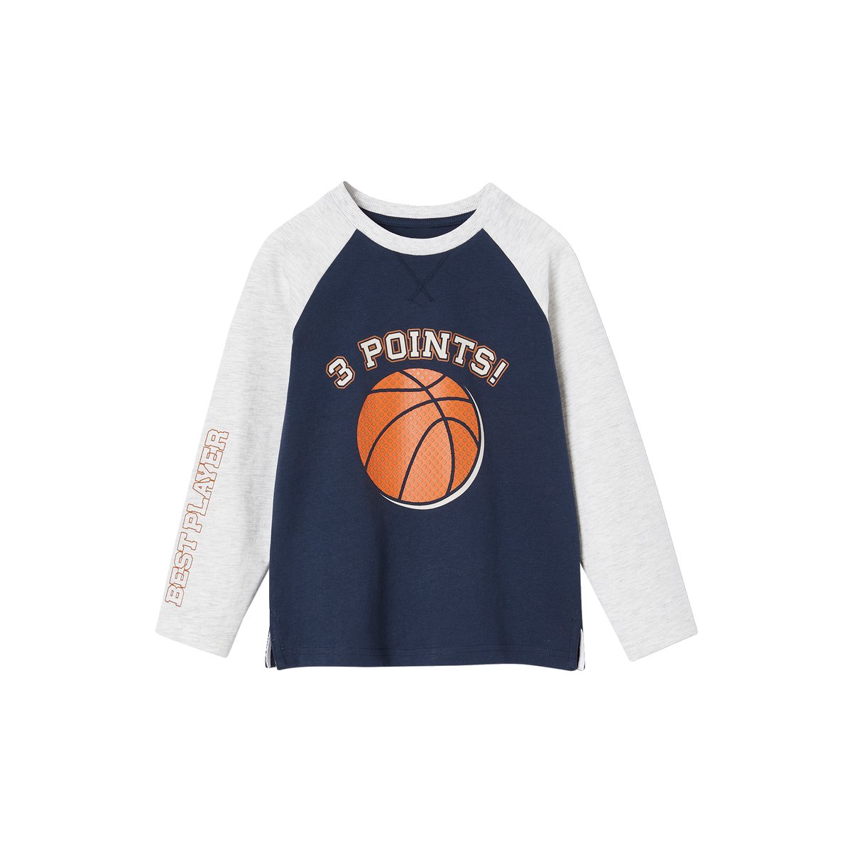 T-shirt motif ballon en relief manches raglan contrastées bleu nuit, VERTBAUDET