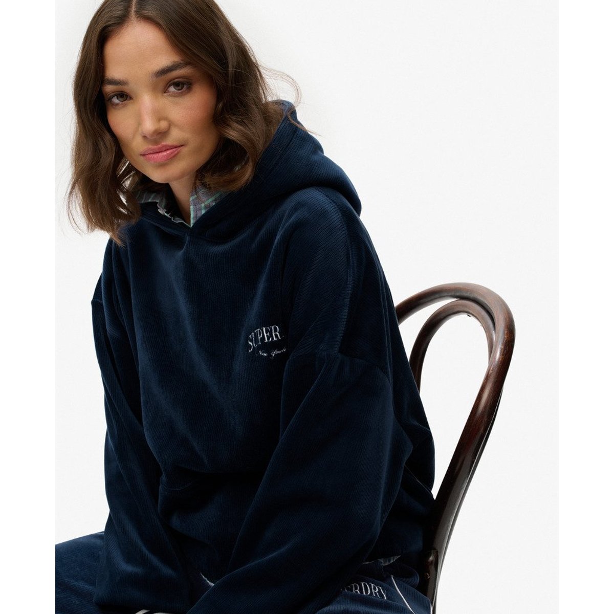 Country Club Velour Sweat à capuche décontracté bleu marine intense, SUPERDRY
