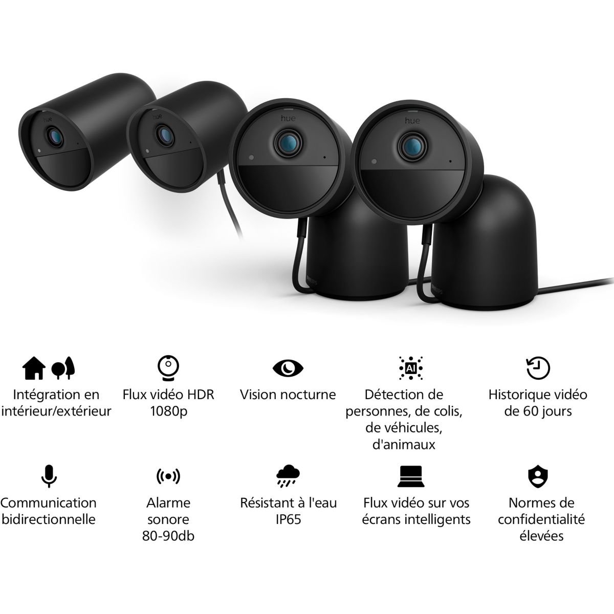 Caméra de surveillance SECURE avec support bureau noire couleur unique, PHILIPS HUE
