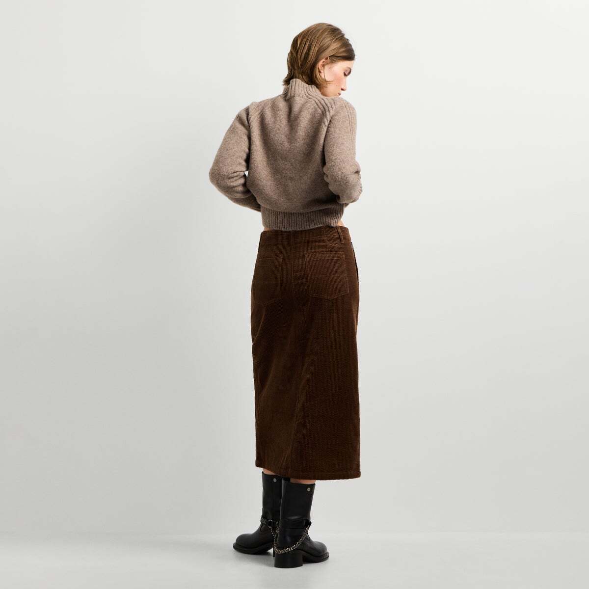 Jupe Midi En Velours Côtelé brun terre, PEPE JEANS