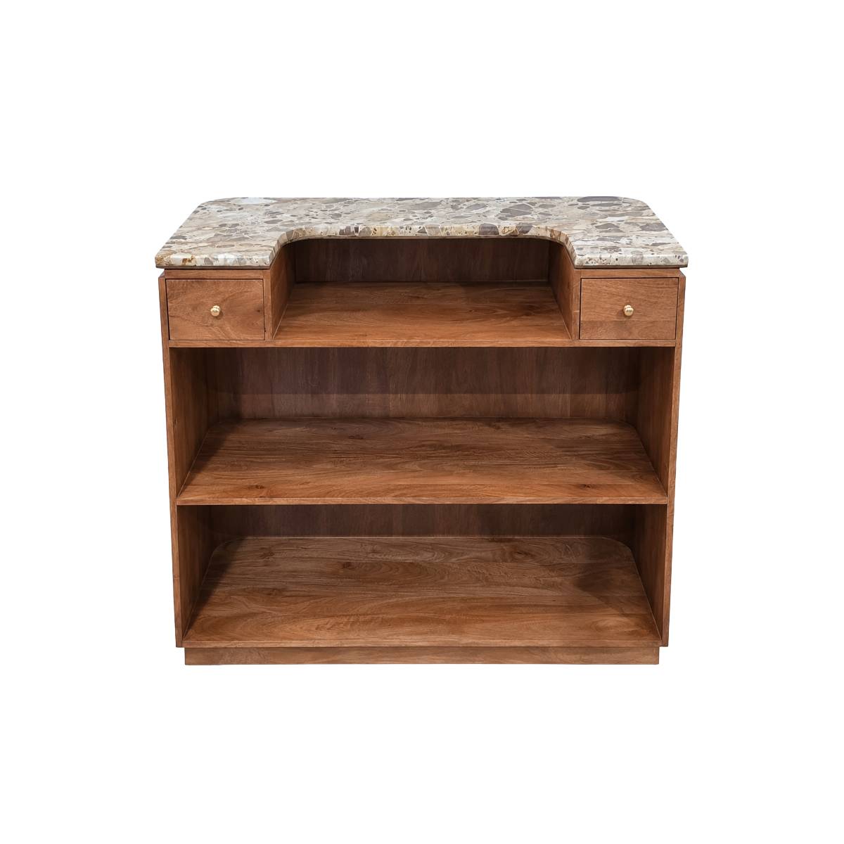 Meuble bar en bois de manguier et marbre AMAYA bois foncé, MADE IN MEUBLES