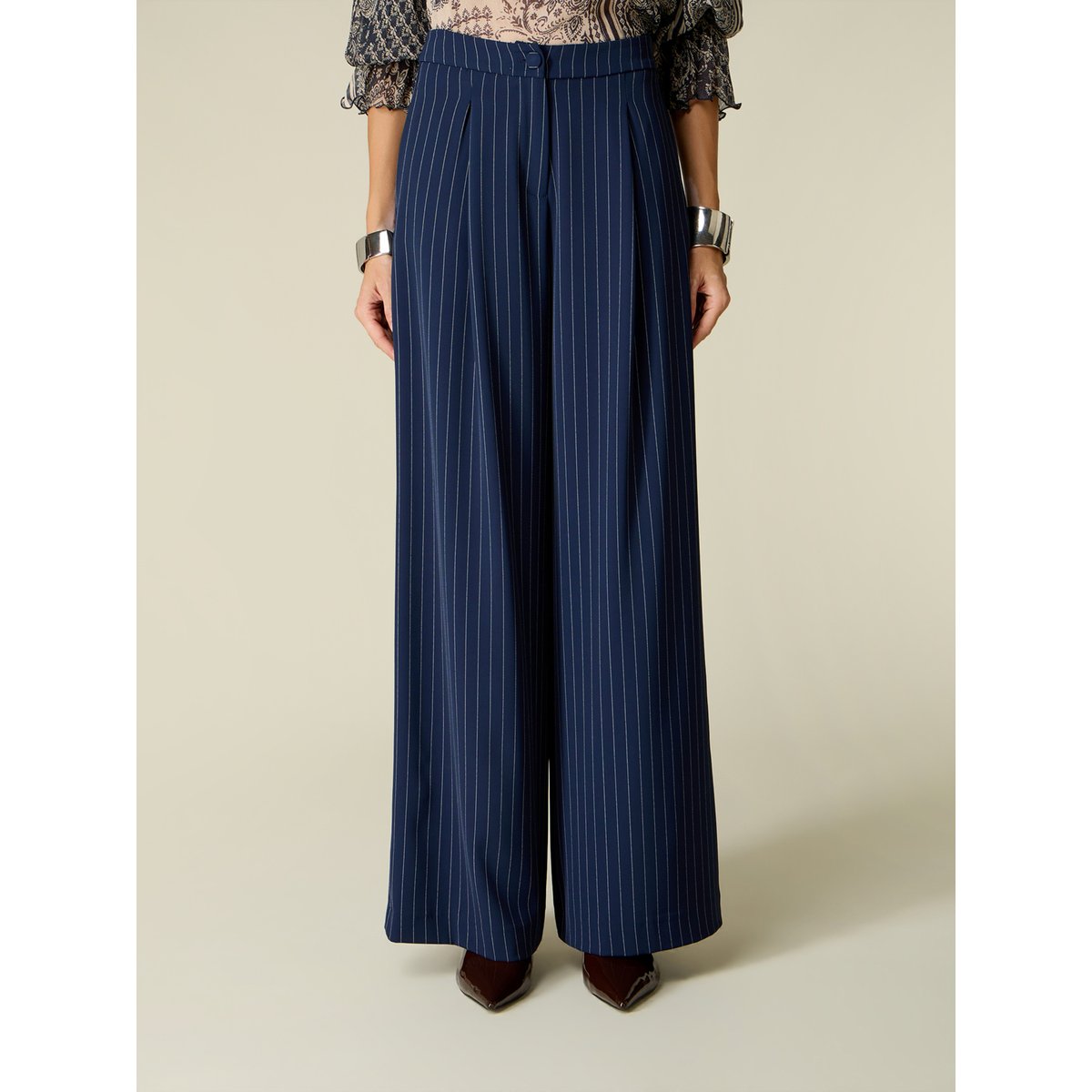 Pantalon palazzo à rayures bleu, OLTRE