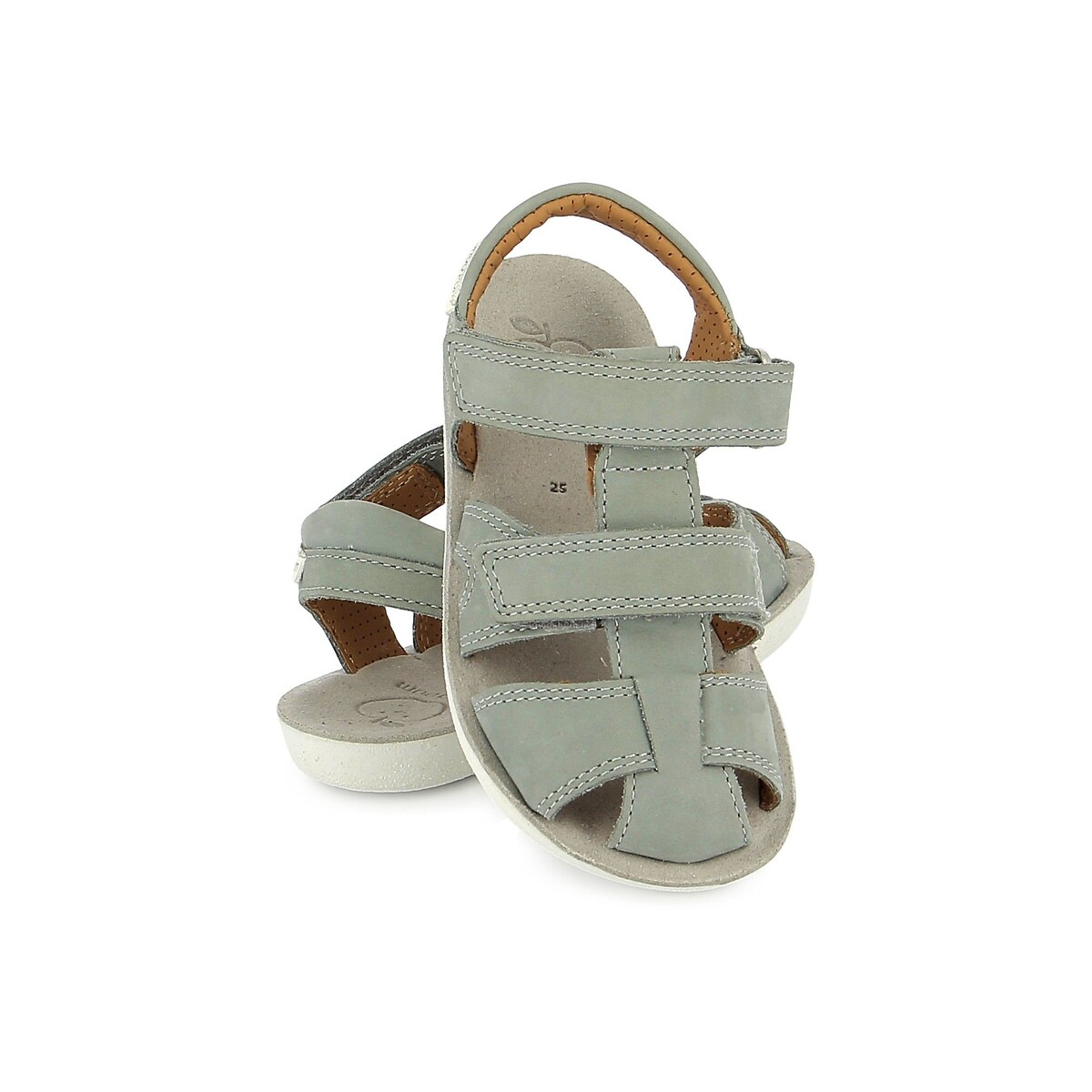 Sandali in pelle con chiusura a velcro GOA NEW grigio verde, SHOO POM