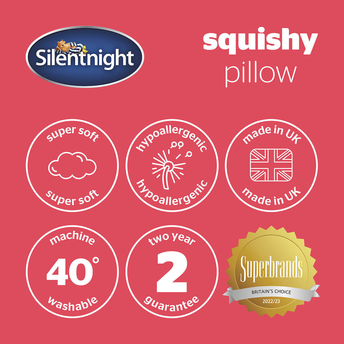 Squishy Hypoallergenic Pillow cream, SILENTNIGHT