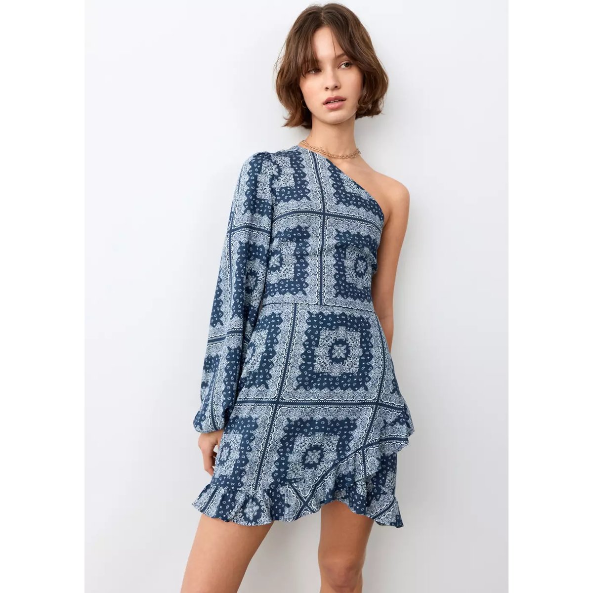 Robe imprimée cut-out bleu marine, MANGO TEEN