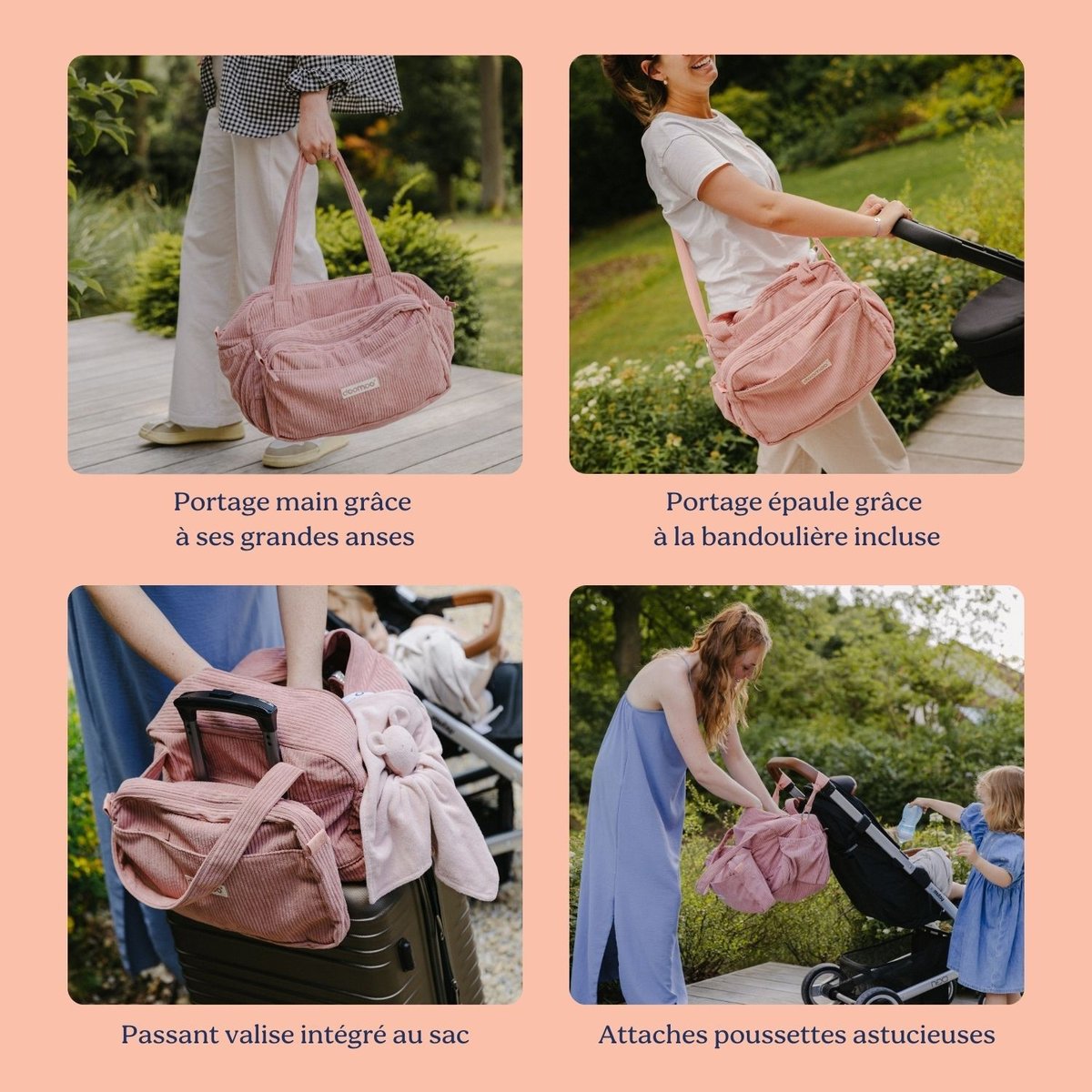 Sac à langer grande capacité doux et stylé rose, BABYMOOV