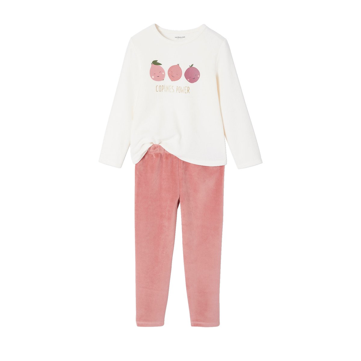 Lot de 2 Pyjamas Velours Fruits Fille écru, VERTBAUDET