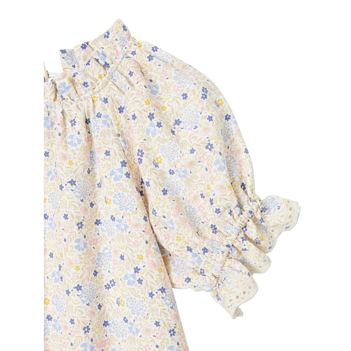 Blouse à fleurs détails en broderie anglaise écru, VERTBAUDET