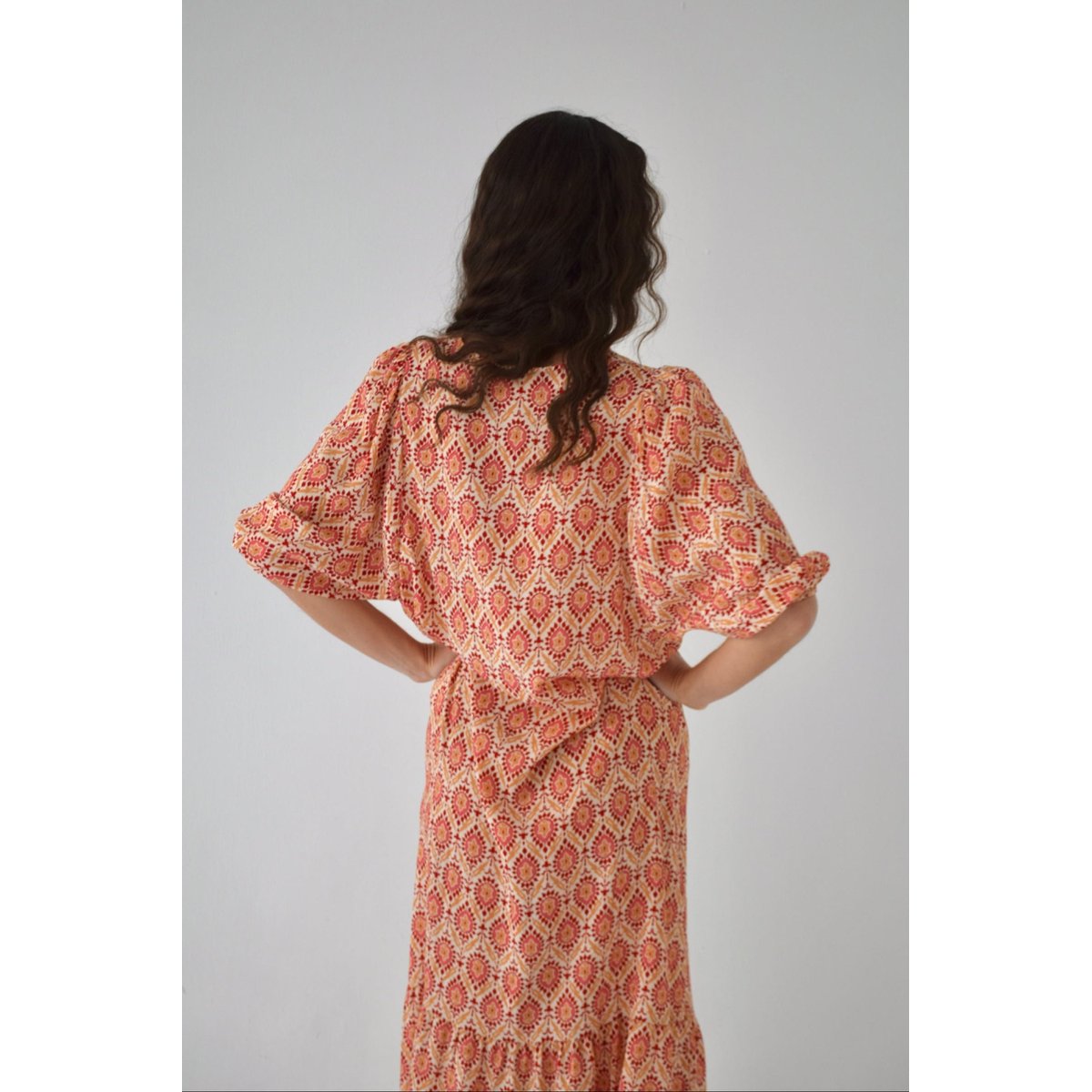 Robe imprimée boutonnée volant MICA bordeaux / orange, MINDTRAVELER